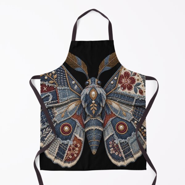 Item preview, Denim Patchwork Moth – Embroidered Visible Mending Textile Art designed and sold by Emoji Emblems.
