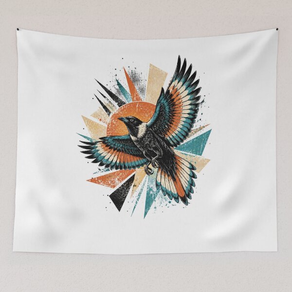 Item preview, Fly high with this striking retro magpie artwork! designed and sold by HoRC.