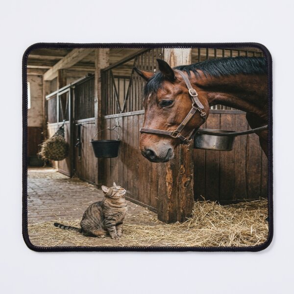 Item preview, Tabby Cat Greeted by Horse in Stable designed and sold by Solomon-Ent-144.