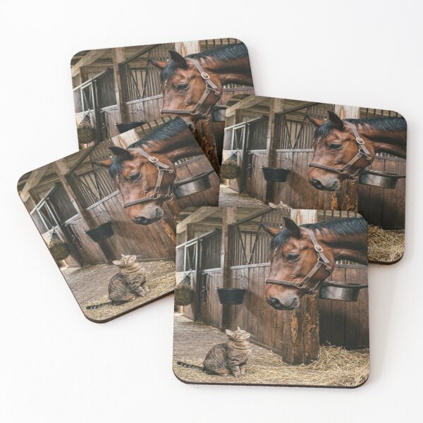 Item preview, Tabby Cat Greeted by Horse in Stable designed and sold by Solomon-Ent-144.