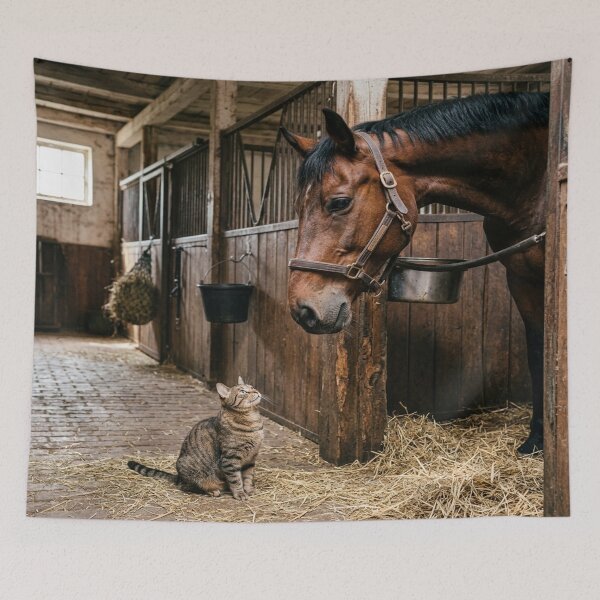 Item preview, Tabby Cat Greeted by Horse in Stable designed and sold by Solomon-Ent-144.