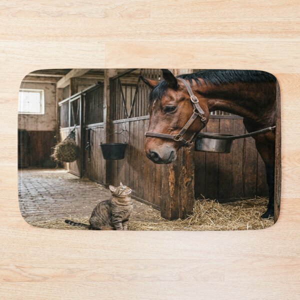 Item preview, Tabby Cat Greeted by Horse in Stable designed and sold by Solomon-Ent-144.