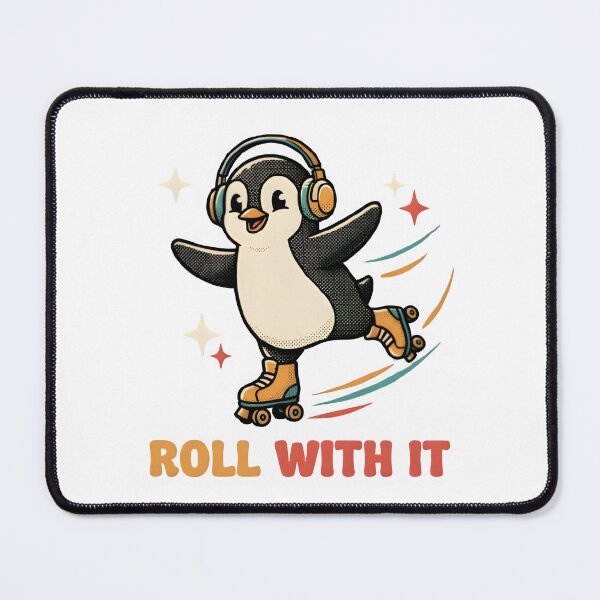 Item preview, Cute Roller Skating Penguin Retro Winter Sports Illustration designed and sold by StickerNestYou.