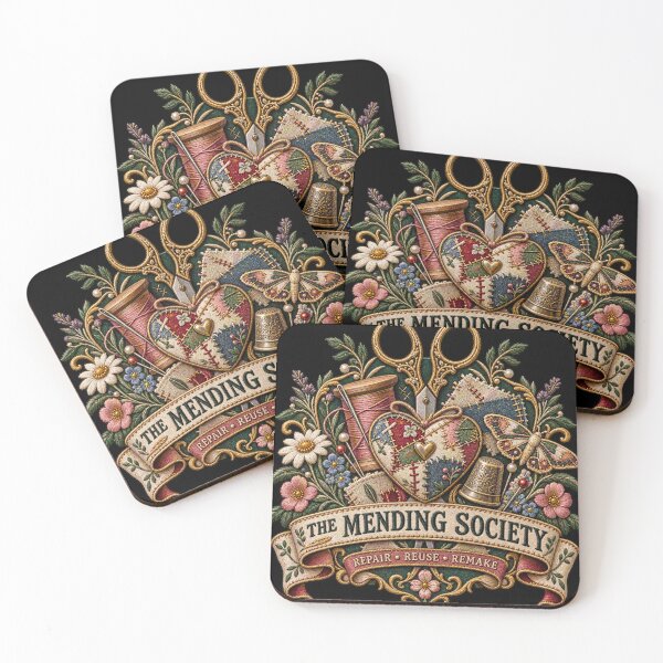 Item preview, Embroidered Mending Society Crest – Vintage Sewing & Visible Mending Art designed and sold by Emoji Emblems.