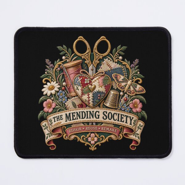 Item preview, Embroidered Mending Society Crest – Vintage Sewing & Visible Mending Art designed and sold by Emoji Emblems.