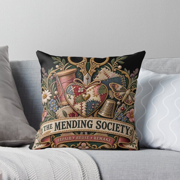 Item preview, Embroidered Mending Society Crest – Vintage Sewing & Visible Mending Art designed and sold by Emoji Emblems.