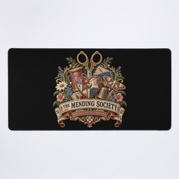 Item preview, Embroidered Mending Society Crest – Vintage Sewing & Visible Mending Art designed and sold by Emoji Emblems.