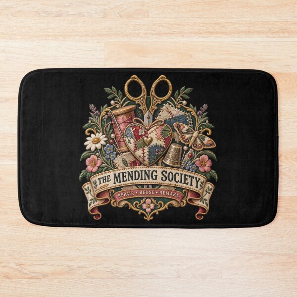 Item preview, Embroidered Mending Society Crest – Vintage Sewing & Visible Mending Art designed and sold by Emoji Emblems.