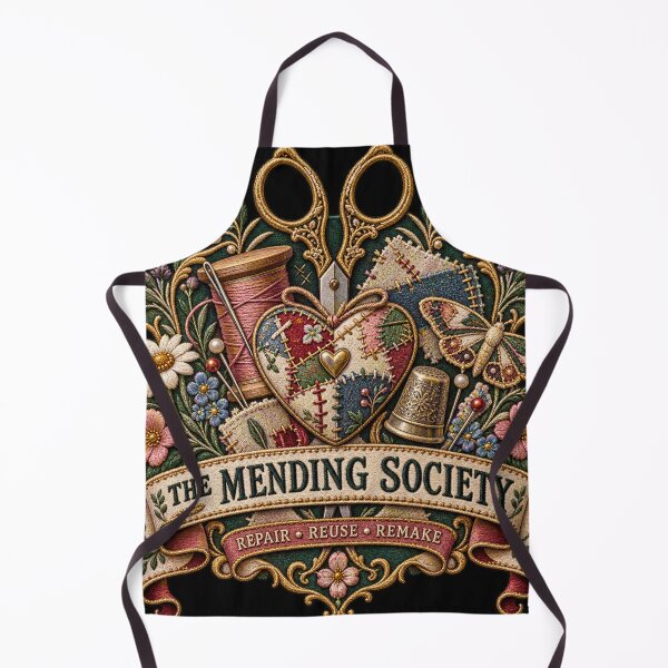 Item preview, Embroidered Mending Society Crest – Vintage Sewing & Visible Mending Art designed and sold by Emoji Emblems.