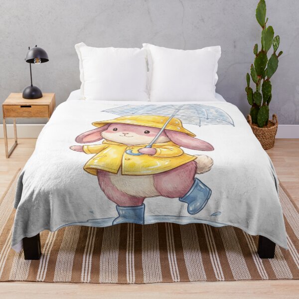 Item preview, Cute Bunny in Yellow Raincoat Under Umbrella designed and sold by StickerNestYou.