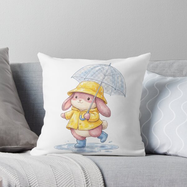 Item preview, Cute Bunny in Yellow Raincoat Under Umbrella designed and sold by StickerNestYou.