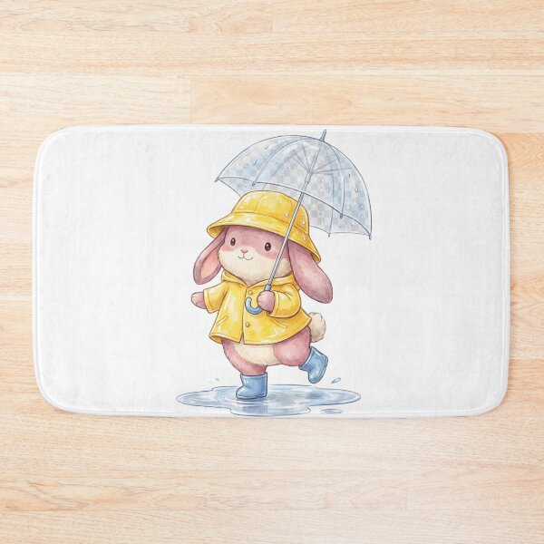 Item preview, Cute Bunny in Yellow Raincoat Under Umbrella designed and sold by StickerNestYou.