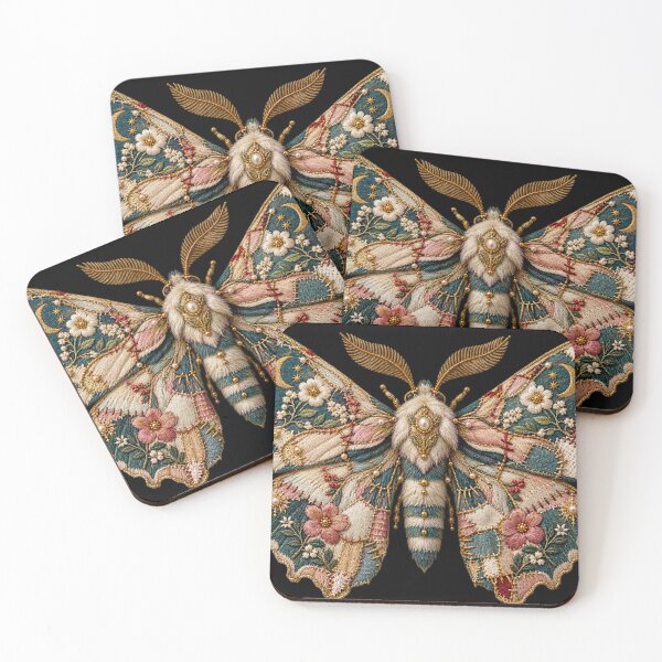 Item preview, Embroidered Patchwork Moth – Botanical Mending & Vintage Textile Art designed and sold by Emoji Emblems.