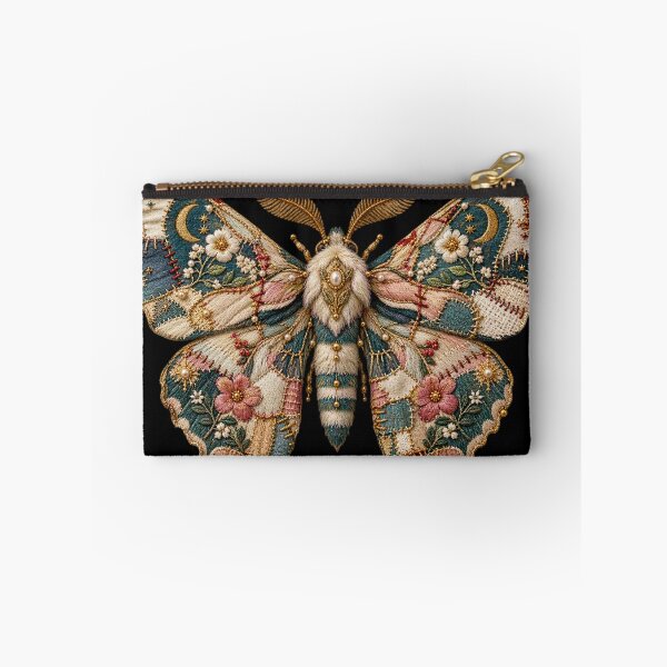 Item preview, Embroidered Patchwork Moth – Botanical Mending & Vintage Textile Art designed and sold by Emoji Emblems.