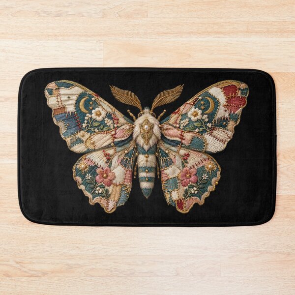 Item preview, Embroidered Patchwork Moth – Botanical Mending & Vintage Textile Art designed and sold by Emoji Emblems.