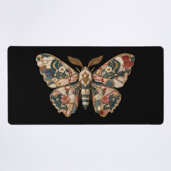 Item preview, Embroidered Patchwork Moth – Botanical Mending & Vintage Textile Art designed and sold by Emoji Emblems.