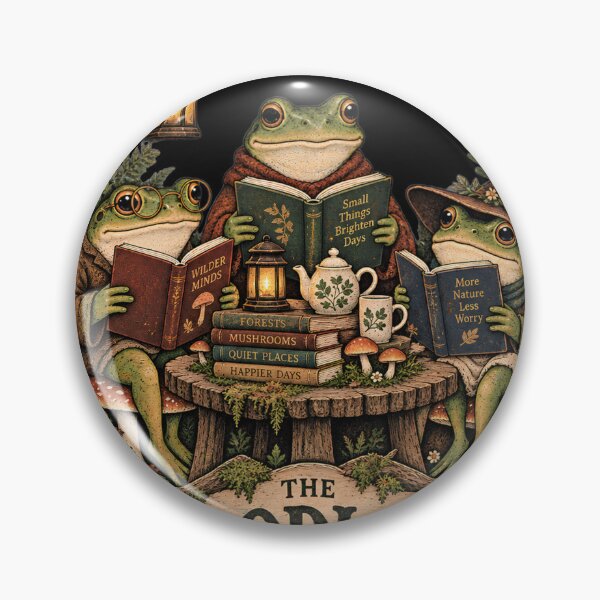 Item preview, The Woodland Book Club – Frog Cottagecore Reading Nature Design designed and sold by Origamoart.