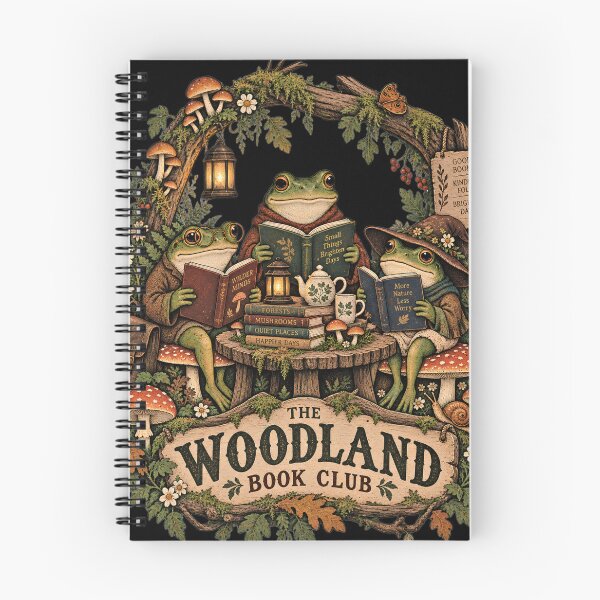 Item preview, The Woodland Book Club – Frog Cottagecore Reading Nature Design designed and sold by Origamoart.