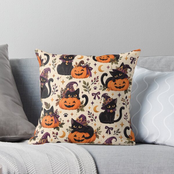 Item preview, Halloween Pattern: black cats and pumpkins designed and sold by DreamagineArtDesign.