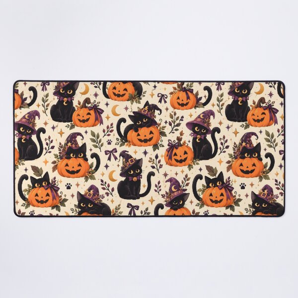 Item preview, Halloween Pattern: black cats and pumpkins designed and sold by DreamagineArtDesign.