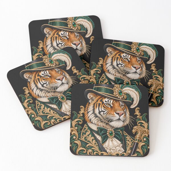Item preview, Victorian Tiger Gentleman Embroidered Victorian Animal Portrait designed and sold by Emoji Emblems.