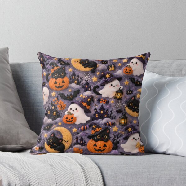 Aperçu de l'œuvre Cute Halloween Black Cat Ghost Pumpkin Pattern créée et vendue par ManJiangHong.
