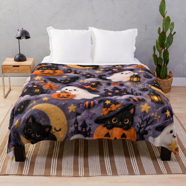 Item preview, Cute Halloween Black Cat Ghost Pumpkin Pattern designed and sold by ManJiangHong.