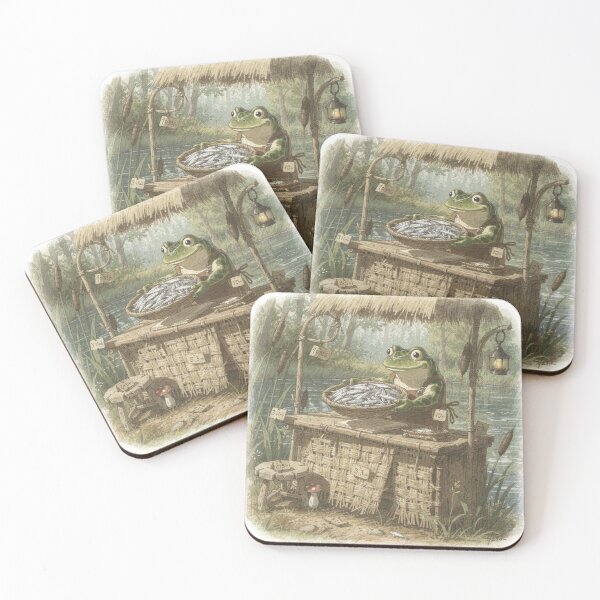 Item preview, Frog Fishmonger Selling Tiny Minnows designed and sold by PictorialWhimsy.