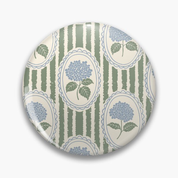 Item preview, Dusty Powder Blue Hydrangea Botanical Stripe Vintage Floral Sage Green Medallion designed and sold by dyesandpigments.