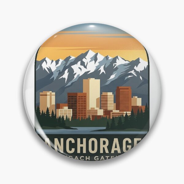 Item preview, Anchorage Skyline Chugach Mountains Alaska Travel Badge Sticker designed and sold by DetourDgn.