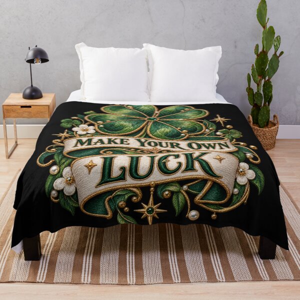 Item preview, Make Your Own Luck Embroidered Four Leaf Clover Lucky Quote Design designed and sold by Emoji Emblems.