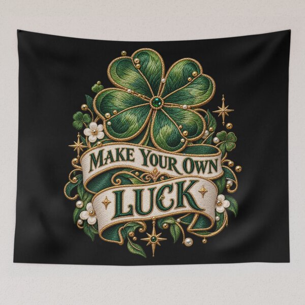 Item preview, Make Your Own Luck Embroidered Four Leaf Clover Lucky Quote Design designed and sold by Emoji Emblems.