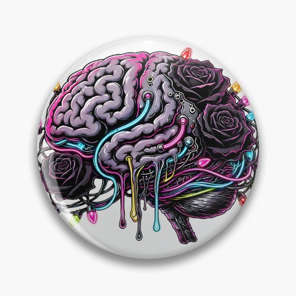 Item preview, Cyberpunk Melting Brain with Neon Lights and Black Roses designed and sold by CraftyValley.