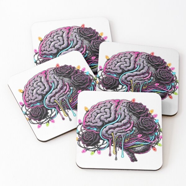 Item preview, Cyberpunk Melting Brain with Neon Lights and Black Roses designed and sold by CraftyValley.