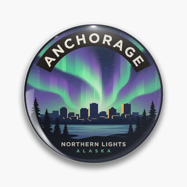 Item preview, Anchorage Northern Lights Aurora Alaska Round Badge Sticker designed and sold by DetourDgn.