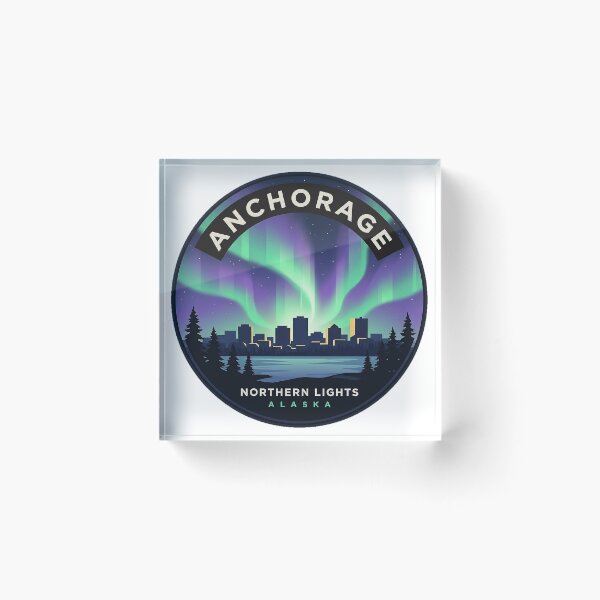 Item preview, Anchorage Northern Lights Aurora Alaska Round Badge Sticker designed and sold by DetourDgn.