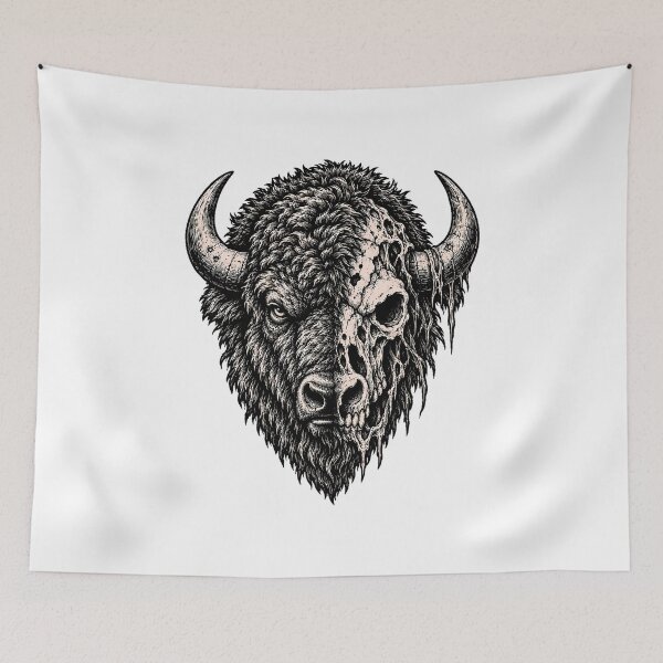 Item preview, Bison Skull Split Zombie Portrait Heavy Metal Goth designed and sold by chattsuede.