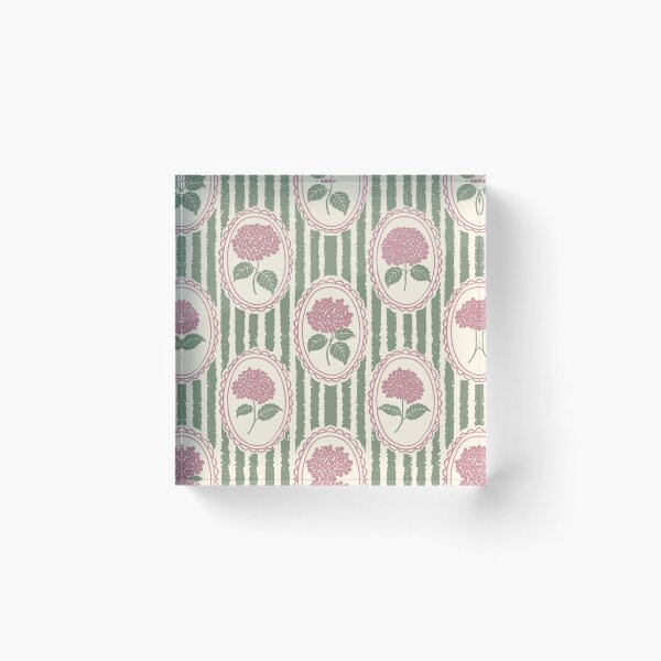 Item preview, Dusty Pink Blush Hydrangea Botanical Stripe Vintage Floral Sage Green Medallion  designed and sold by dyesandpigments.