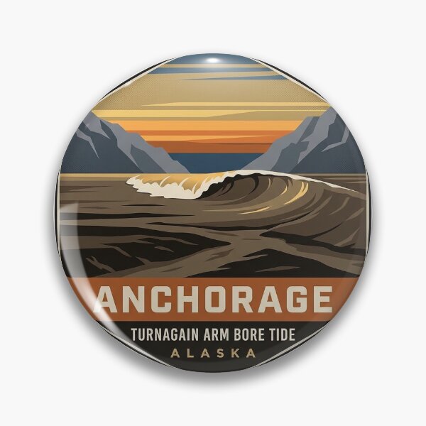 Item preview, Turnagain Arm Bore Tide Anchorage Alaska Badge Sticker designed and sold by DetourDgn.