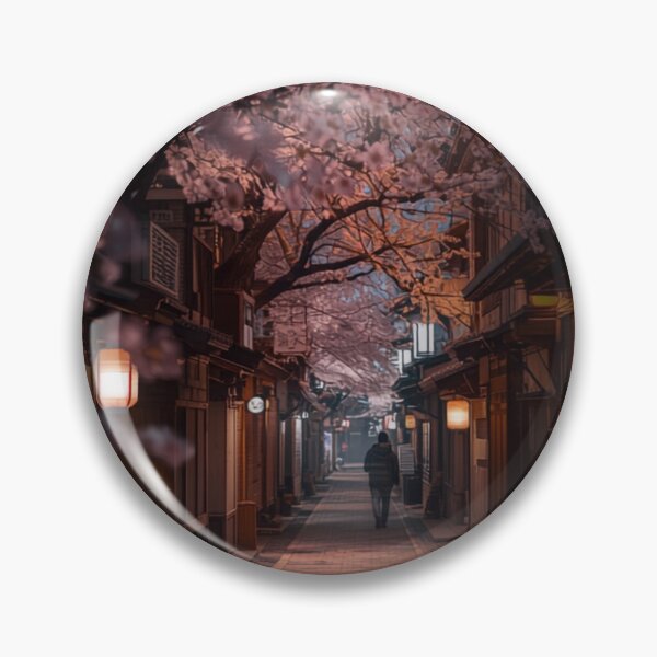 Artikelvorschau, Laternenbeleuchtete Gasse in der Altstadt von Kyoto, Kirschblütenzeit entworfen und verkauft von NihonKamonScape.