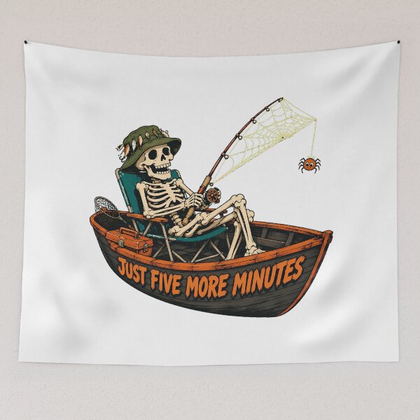 Item preview, Funny Fishing Skeleton Just Five More Minutes Angler designed and sold by chattsuede.