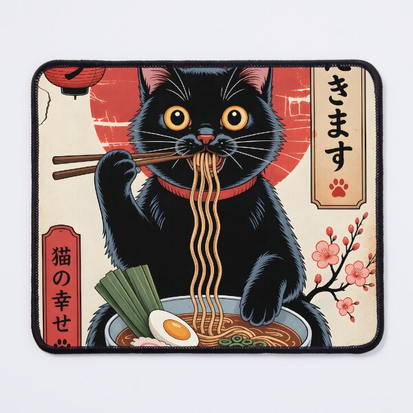 Item preview, Funny Black Cat Eating Ramen Vintage Japanese Art designed and sold by LinaDesign Store.