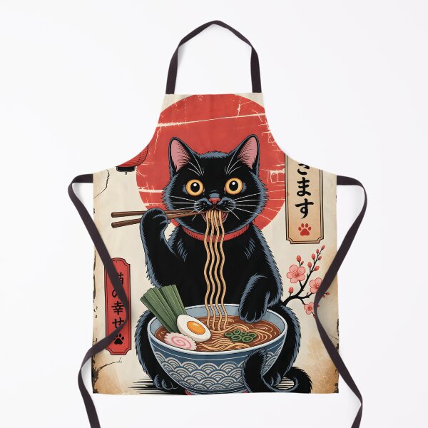 Item preview, Funny Black Cat Eating Ramen Vintage Japanese Art designed and sold by LinaDesign Store.