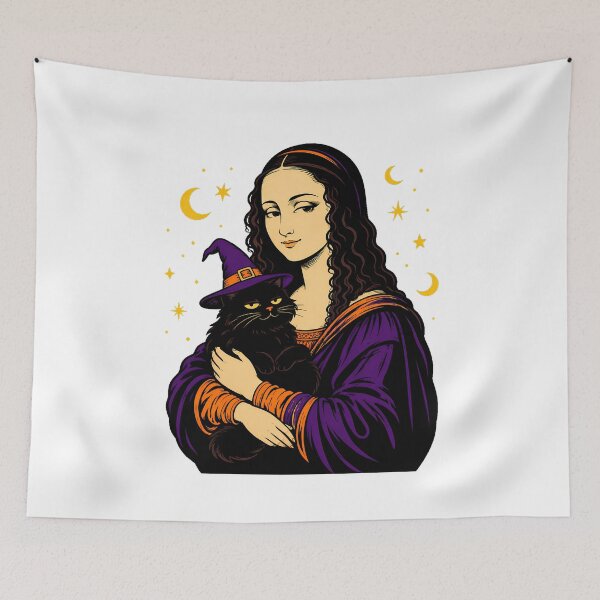 Item preview, Witchy Mona Lisa Black Cat Halloween Portrait designed and sold by chattsuede.