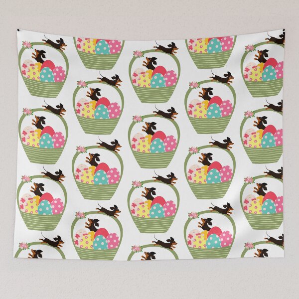 Item preview, Dachshund Dog With Easter Eggs In Basket designed and sold by Jayne-eSiovbt.