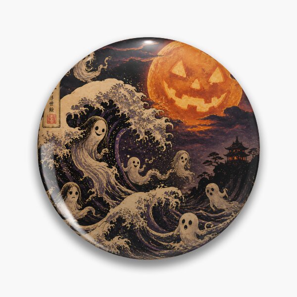 Item preview, Ghost Wave Ukiyo-e Pagoda Moon Halloween designed and sold by chattsuede.