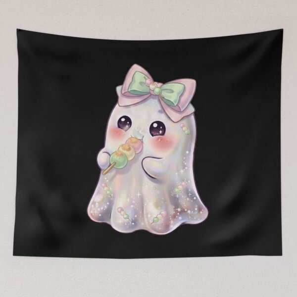 Item preview, Cute Kawaii Ghost Eating a Mochi Design / Japanese / Korean / Tops / Anime / Halloween Decors / Foodie T-shirts mugs stickers phone case journal poster designed and sold by TeenLake.
