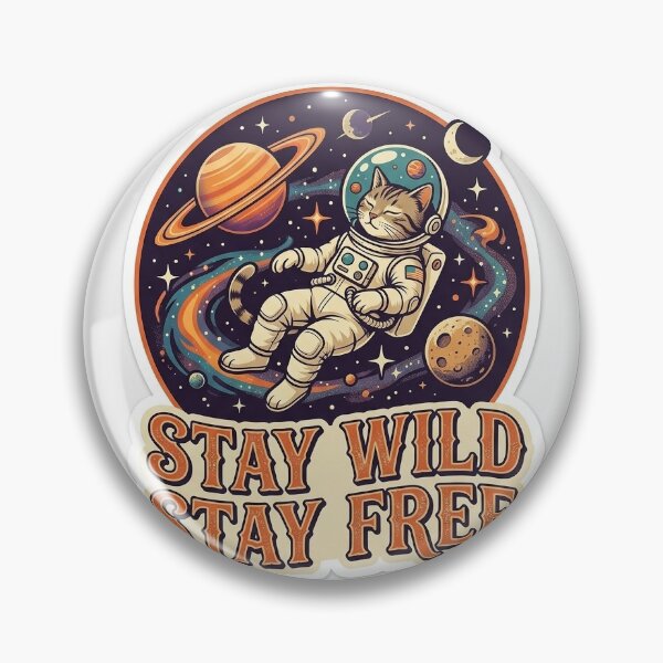 Item preview, Stay Wild Stay Free Retro Astronaut Cat Space Sticker designed and sold by HookPixelStudio.