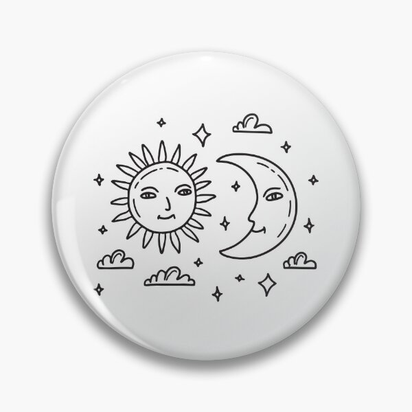 Item preview, doodle illustration of a bright sun and crescent moon facing each other in a clear sky designed and sold by rasagamastore.