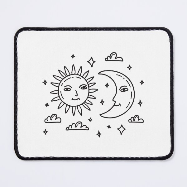 Item preview, doodle illustration of a bright sun and crescent moon facing each other in a clear sky designed and sold by rasagamastore.